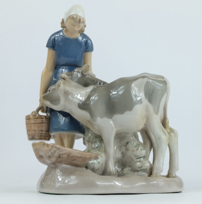 Appraisal: Bing Grondahl porcelain figure group of Milkmaid with calves signed