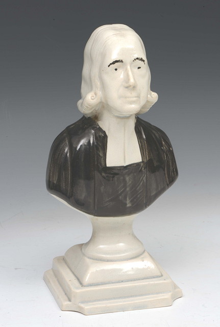 Appraisal: A TH CENTURY PEARL WARE BUST modelled as John Wesley