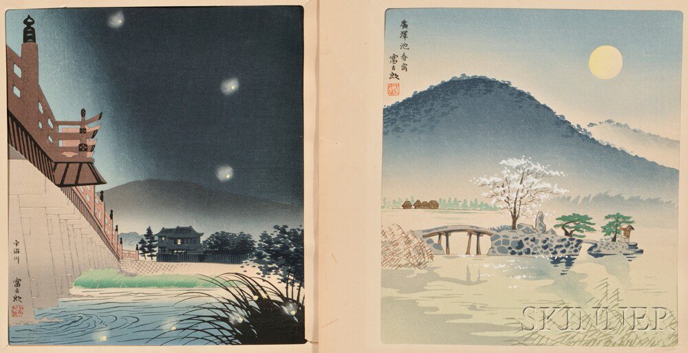 Appraisal: Two Woodblock Prints of Nightscapes Japan th century Tomikichiro -