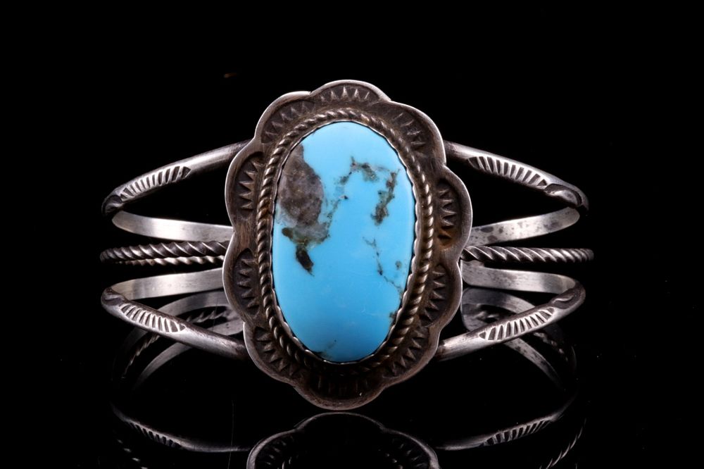 Appraisal: Navajo Herbert Tsosie Silver Turquoise Bracelet Featured in this lot