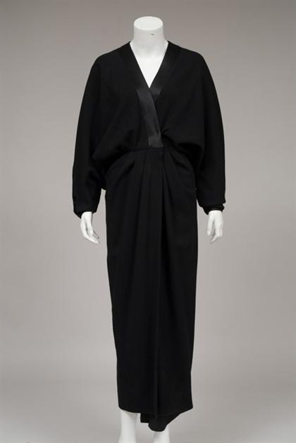 Appraisal: Galanos black wool crepe kimono dress s- s With cross-over