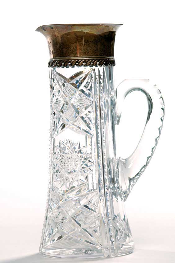 Appraisal: TIFFANY SILVER MOUNTED PITCHER Cut-glass pitcher of tall and slim