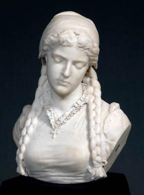 Appraisal: th century marble bust young woman with braids wearing a