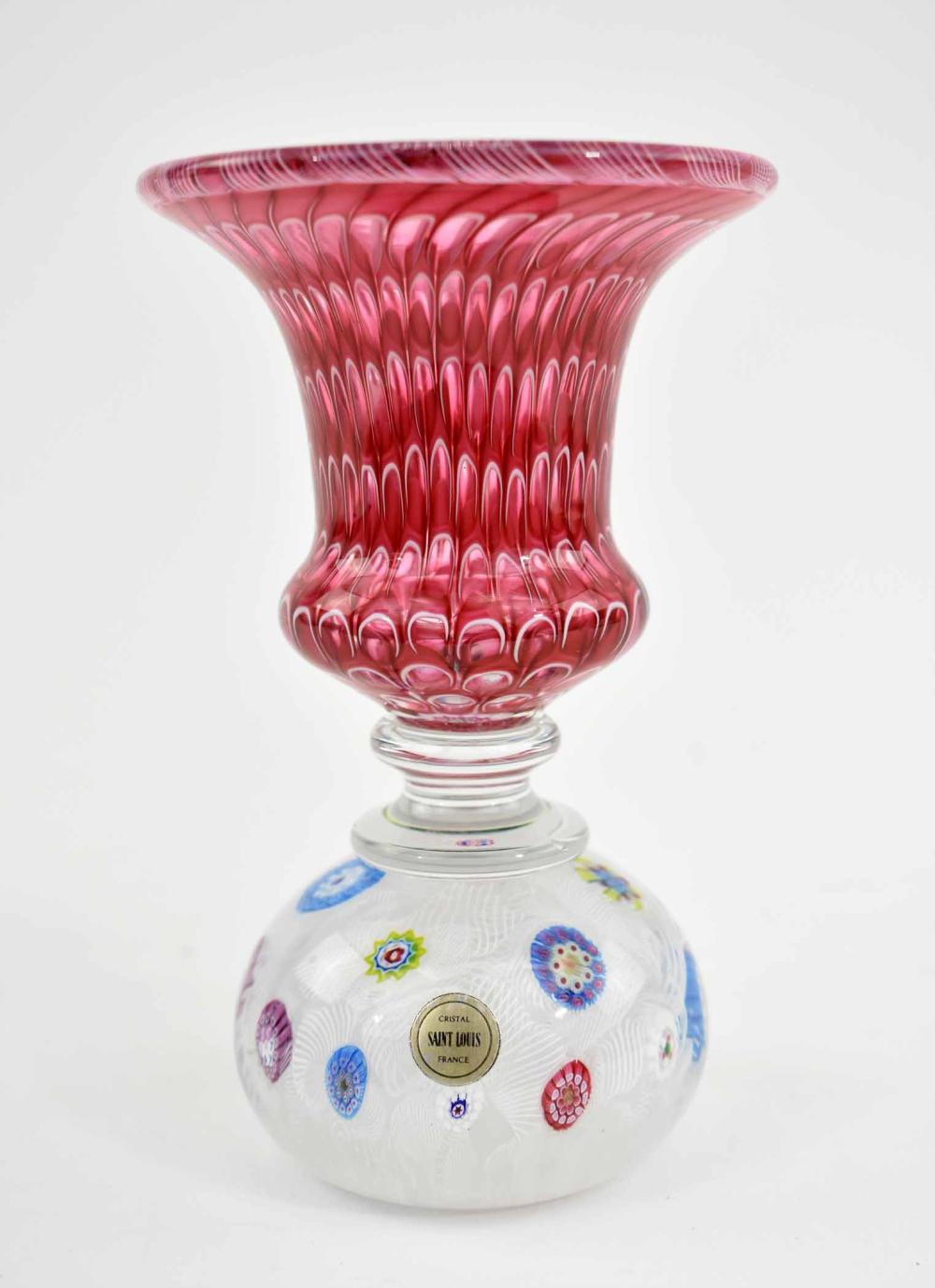 Appraisal: ST LOUIS MILLIFIORE RUBY GLASS PAPERWEIGHT CUPContemporary With manufacturers label