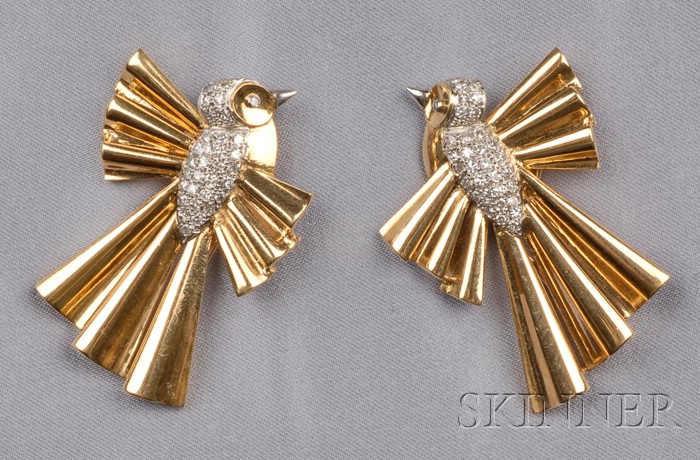 Appraisal: Pair of kt Gold and Diamond Dress Clips each designed