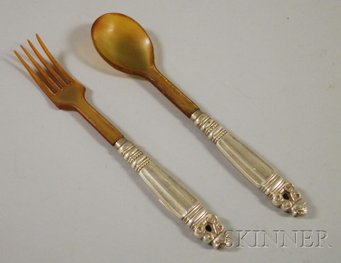 Appraisal: Pair of Georg Jensen Sterling Silver Acorn Salad Servers with