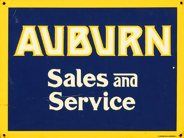 Appraisal: An Auburn Sales and Service embossed sign very good condition