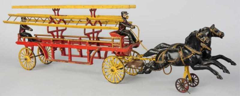 Appraisal: Cast Iron Horse-Drawn Fire Ladder Wagon Toy American Pulled by