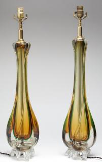 Appraisal: Pair of Large Murano Italian Sommerso Glass Lamps Mid-Century colorless