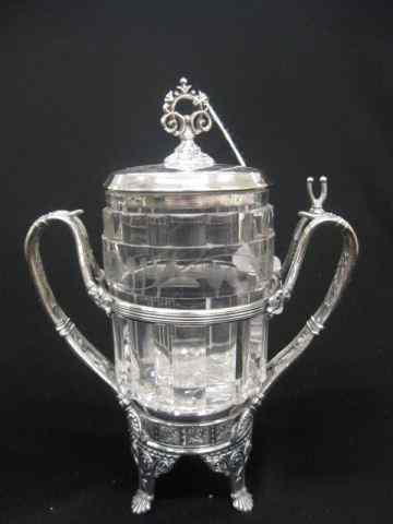 Appraisal: James Tufts Silverplate Pickle Castor ribbed etched insert ''