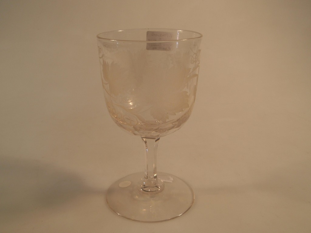 Appraisal: A Victorian wine goblet the bucket shape bowl etched with