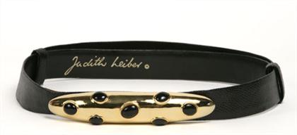 Appraisal: Judith Leiber belt Black reptile skin with sculptural ellipse-shaped gold