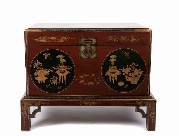 Appraisal: A Chinese painted storage chest and stand height in width