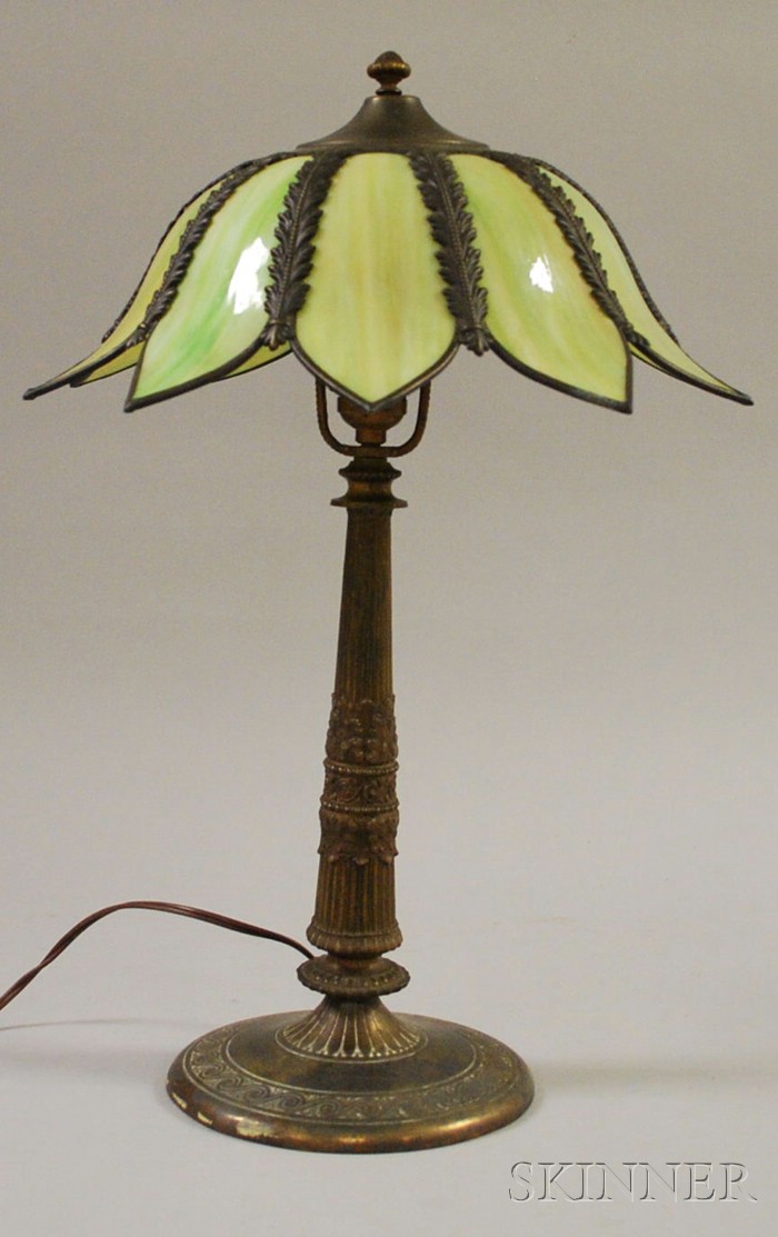 Appraisal: Brass Plated Cast Metal Table Lamp Base with Bent Slag