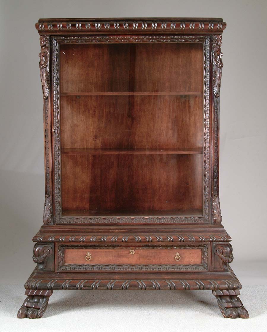 Appraisal: CARVED WALNUT BOOKCASE Beautiful carved walnut bookcase has very heavy