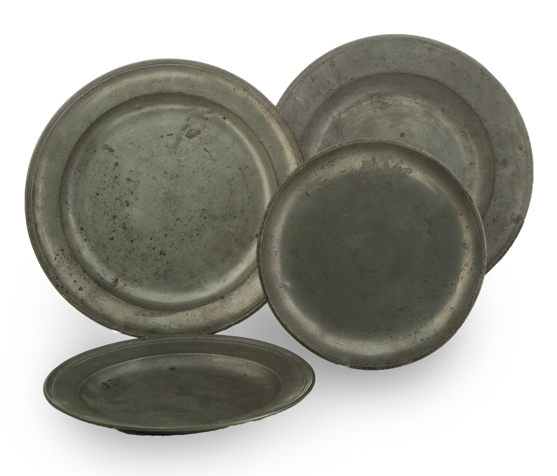 Appraisal: THREE PEWTER PLATES AND A SHALLOW BOWL European mid th