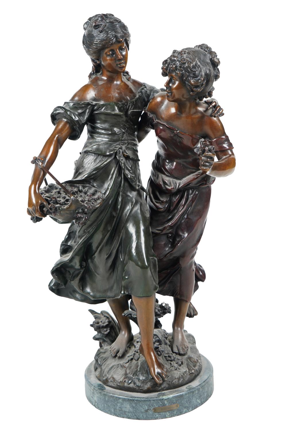 Appraisal: AFTER AUGUSTE MOREAU TWO WOMENAmitie signed Auguste Moreau bronze with