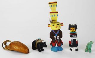 Appraisal: small SW carvings small Hopi kachinas small wooden dipper lengths