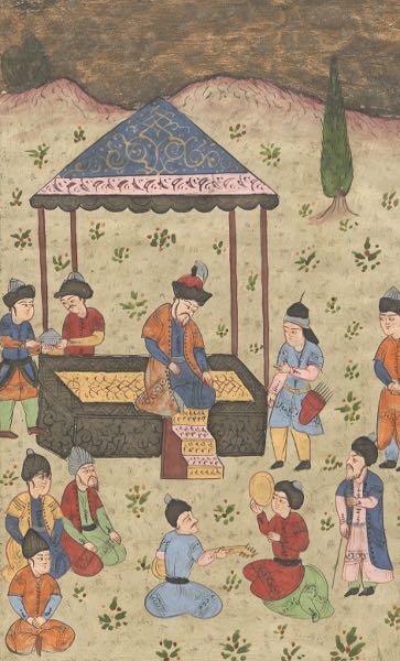 Appraisal: ANTIQUE PERSIAN ILLUMINATED MANUSCRIPT PAINTING x sight size Gouache on