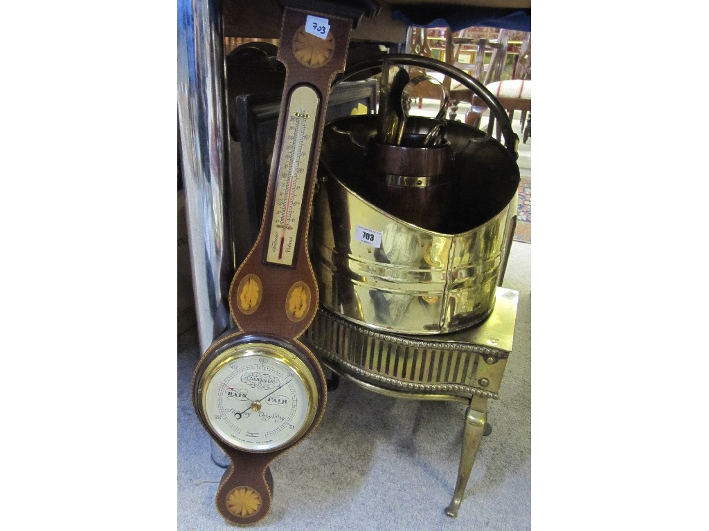 Appraisal: Brass footman coal bucket barometer etc