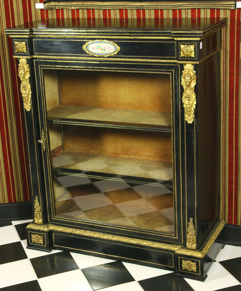 Appraisal: - French Ebonized Wood Cabinet French ebonized wood cabinet with