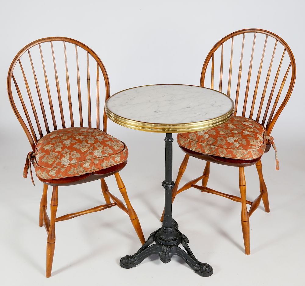 Appraisal: Marble Top Bistro Table and Pair of D R Dimes