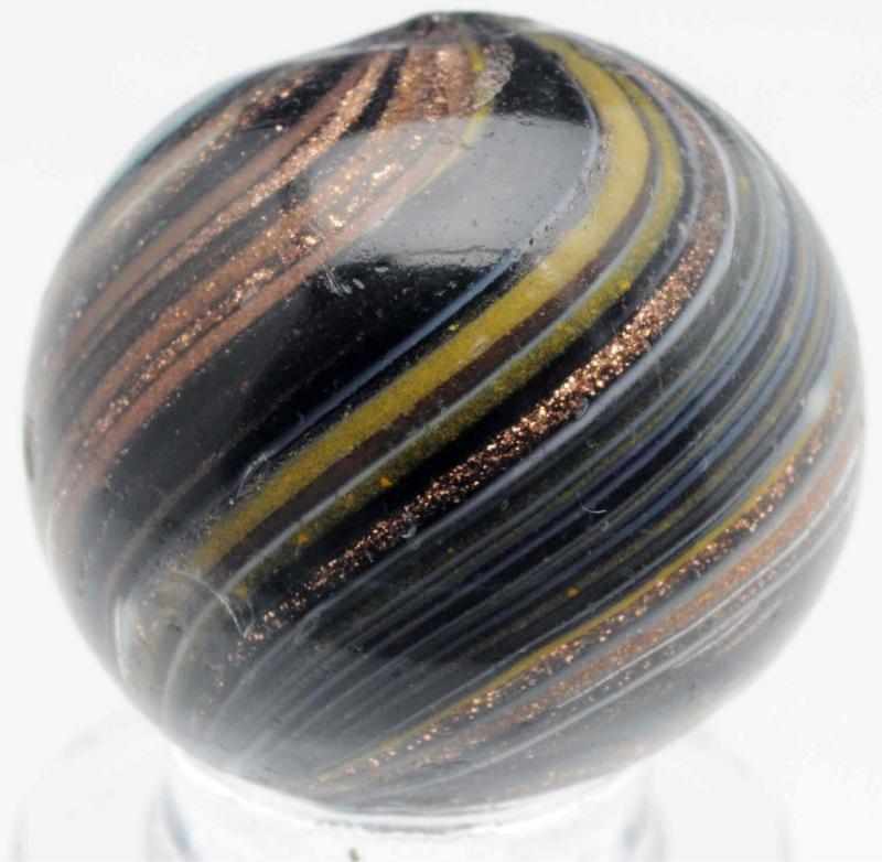 Appraisal: Indian Lutz Marble Black opaque base with yellow blue white