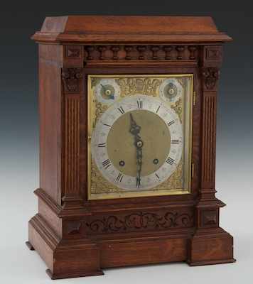 Appraisal: A Winterhalder and Hoffmeier Mantel Clock A German oak mantel