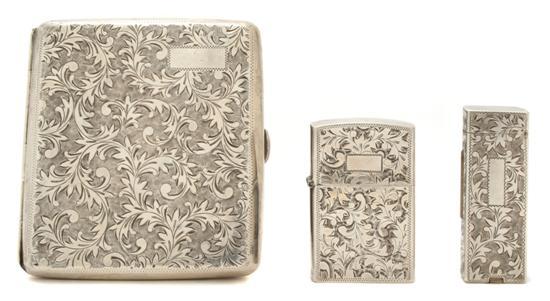 Appraisal: Set of Three Silver Articles comprising a cigarette case and