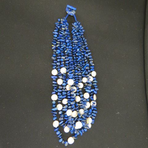 Appraisal: Lapis Pearl Necklace natural beads with pearl disc spacers six