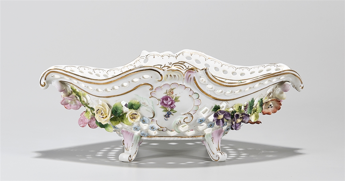 Appraisal: Antique Continental reticulated porcelain basket designed with floral decorations mark