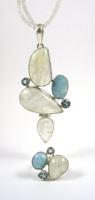 Appraisal: TWO ARTICLES OF MOONSTONE AND AQUAMARINE JEWELRY including a -