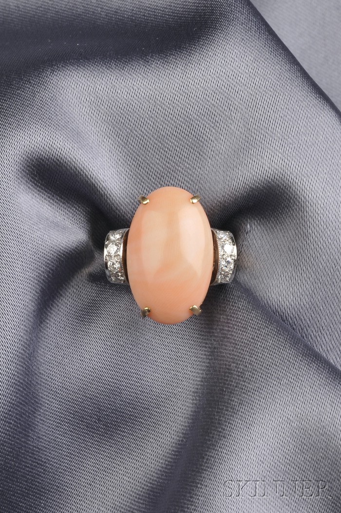 Appraisal: kt Gold Coral and Diamond Ring set with an oval