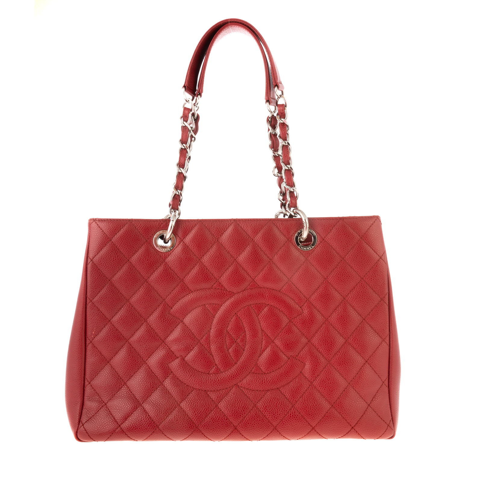 Appraisal: A CHANEL GRAND SHOPPING TOTE A red Caviar leather Chanel