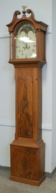 Appraisal: Inlaid walnut American Federal tall case clock line inlay crotch