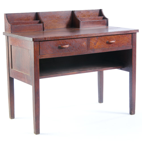 Appraisal: GUSTAV STICKLEY Postcard desk with two drawers letter holders and