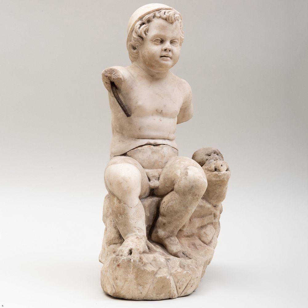 Appraisal: Roman Carved Marble Figure of Cupid Composed of ancient and