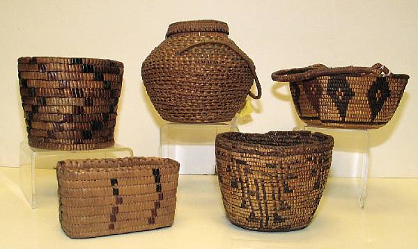 Appraisal: Five Salish baskets length - in