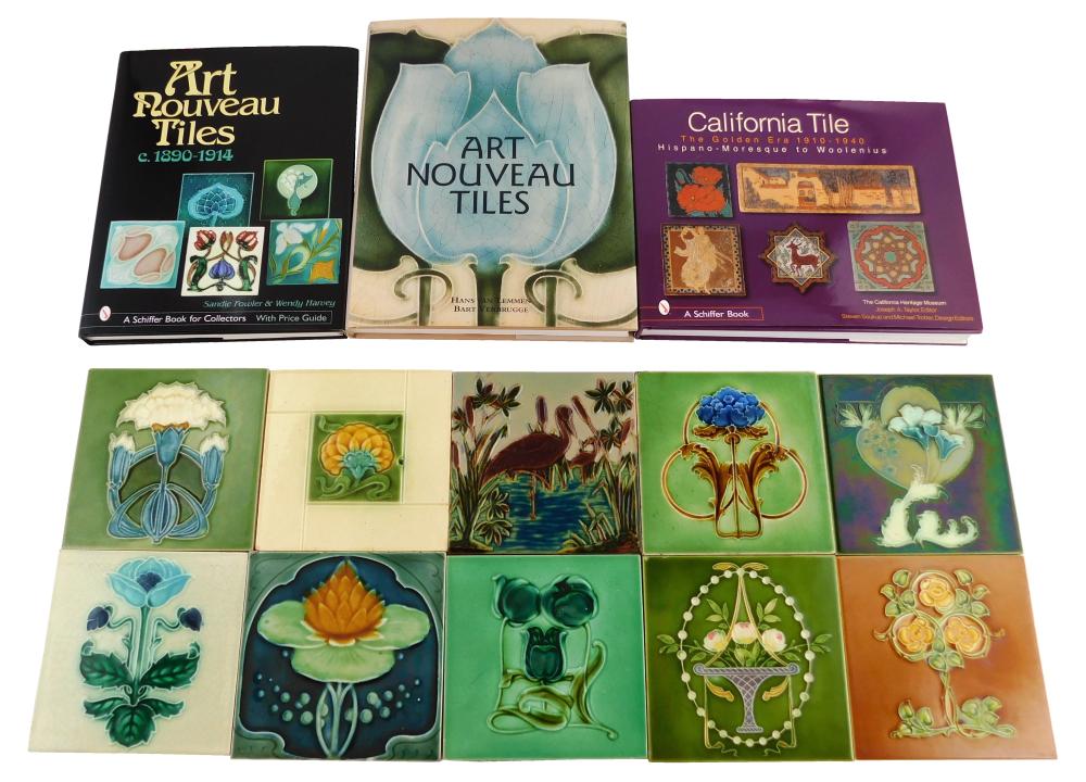 Appraisal: Ten ceramic Art Nouveau tiles with four books tiles c