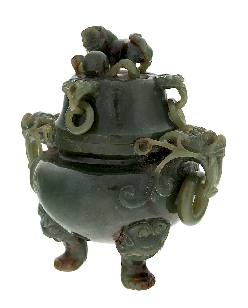 Appraisal: A CHINESE NEPHRITE JADE COVERED BOWL LATE TH CENTURY A