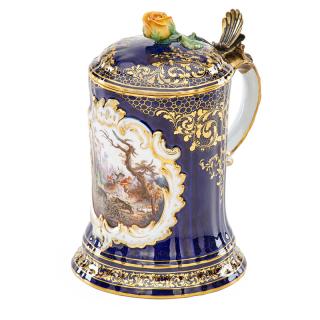 Appraisal: MEISSEN PORCELAIN STEIN Reserve of a boar hunt scene on