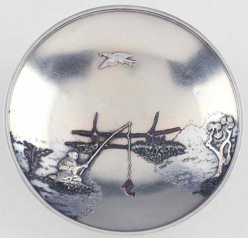 Appraisal: Gorham Japonesque Sterling Mixed Metal Dishshallow circular form featuring a