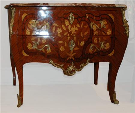 Appraisal: Louis XV Style Marble Top Marquetry Commode Estimate nbsp nbsp