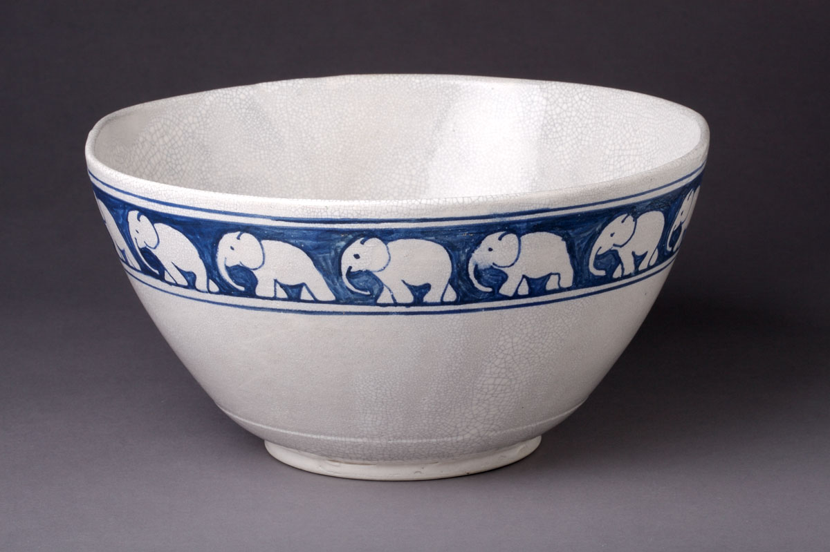 Appraisal: RARE DEDHAM POTTERY SIZE A 'ELEPHANT' PATTERN BOWL Painted in