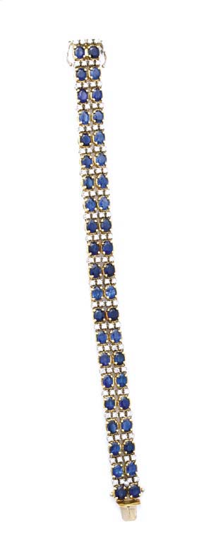 Appraisal: SAPPHIRE DIAMOND AND GOLD BRACELET Sapphire diamond and K yellow