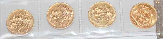 Appraisal: FOUR GEORGE V GOLD SOVEREIGNS X and X