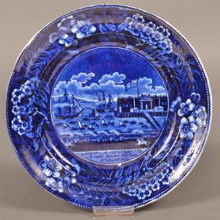 Appraisal: Historical Staff Landing of La Fayette Plate Historical Staffordshire Blue