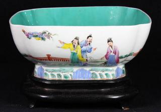 Appraisal: Chinese Porcelain Bowl Figures and Zodiac Chinese enameled porcelain footed