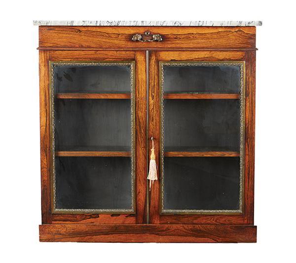 Appraisal: A NARROW REGENCY BRAZILIAN ROSEWOOD MARBLE TOPPED CABINET BY JOHNSTONE