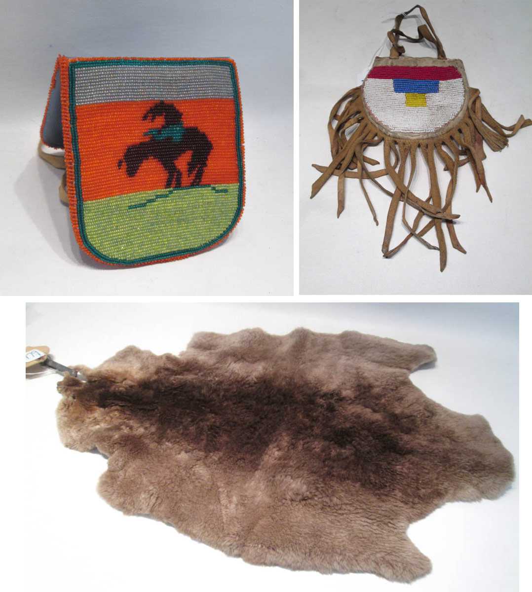 Appraisal: THREE NATIVE AMERICAN COLLECTOR ITEMS including a beaver pelt a